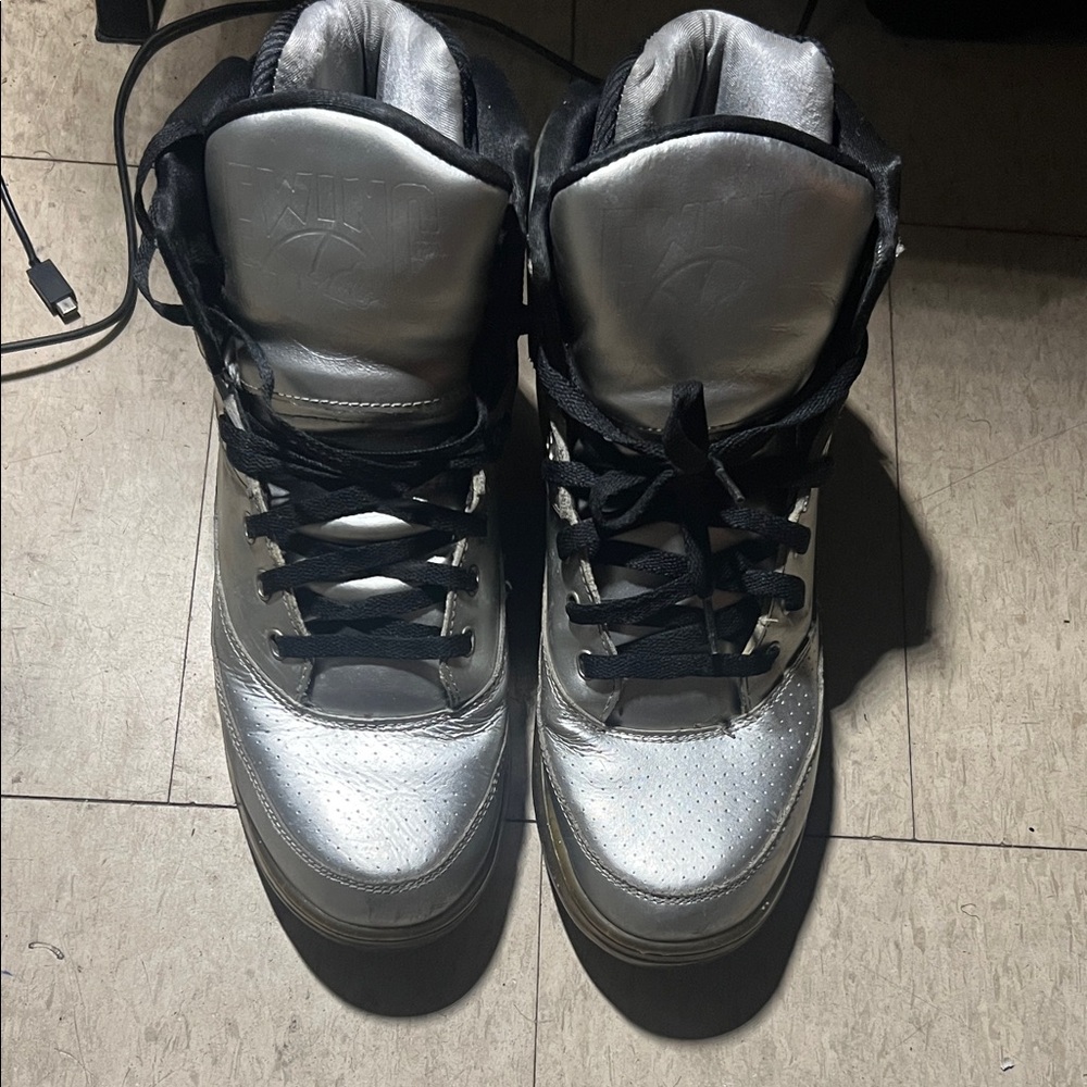 Silver Patrick Ewing High-Top Men's Shoes